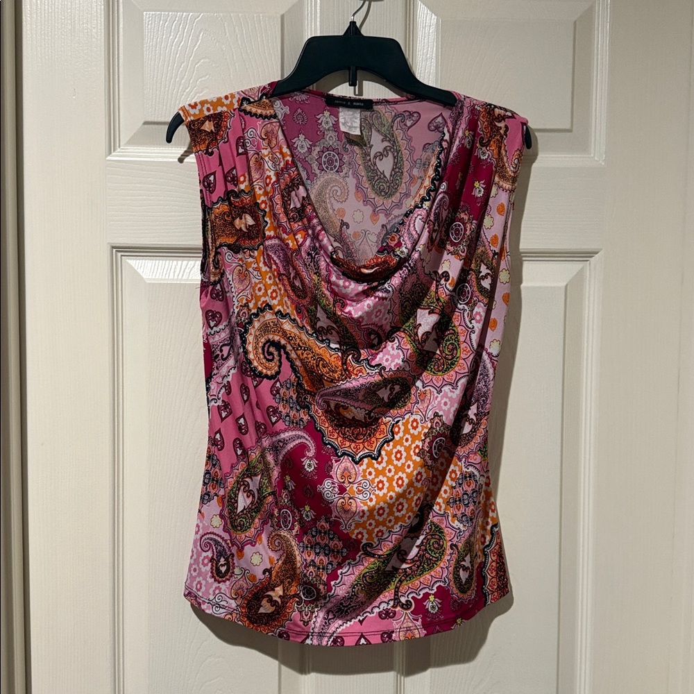 Jennie & Marlis- Paisley Print Sleeveless Top - Pink and Orange